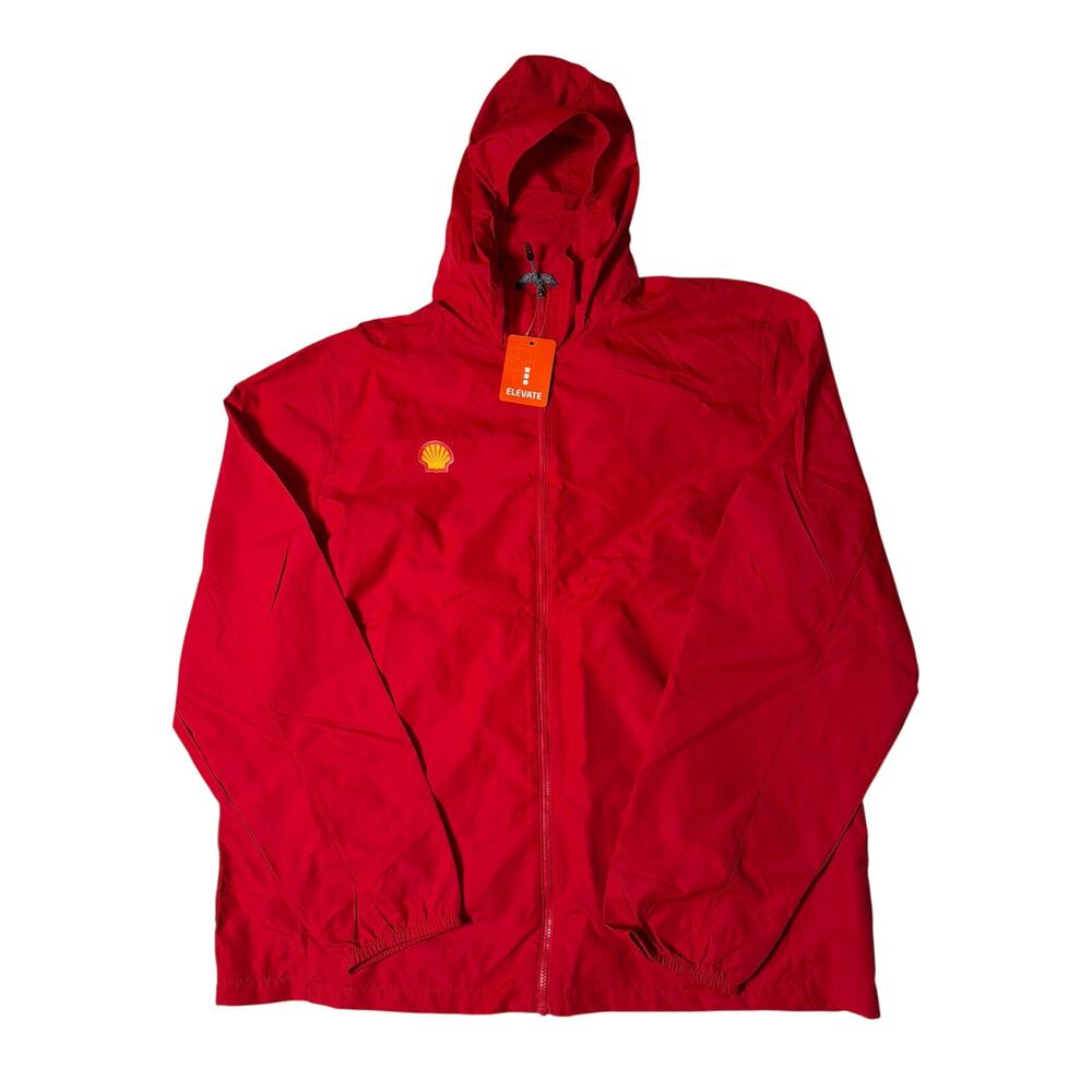 Shell Elevate Red Hooded Windbreaker Full Zip Lightweight Rain Jacket Men’s XL